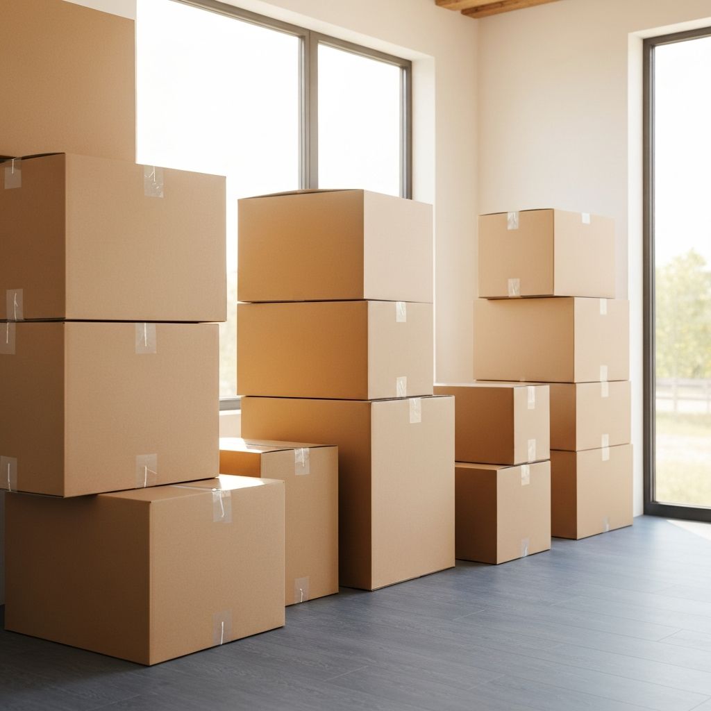 Neatly stacked moving boxes ready for transport